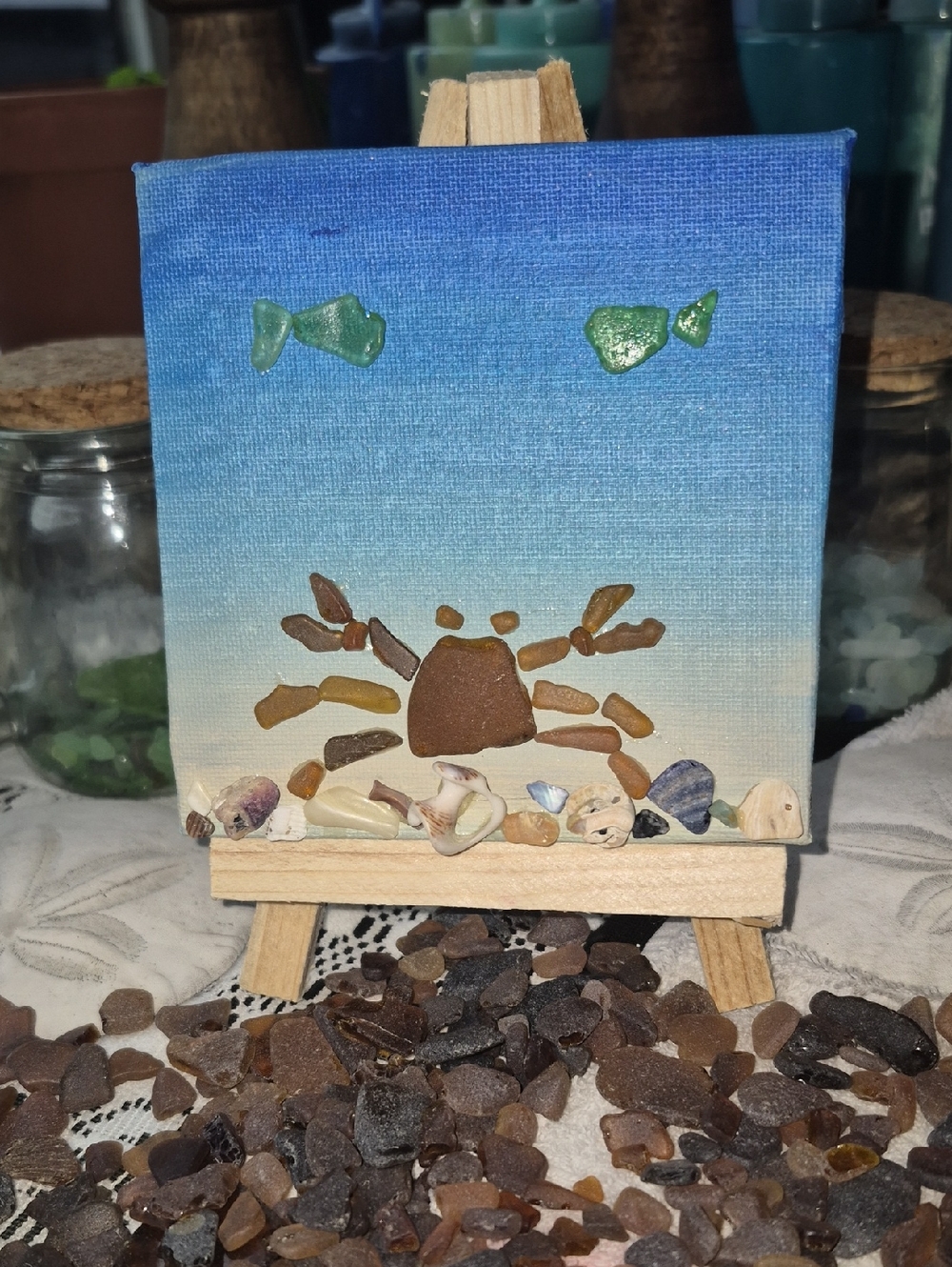 Miniature Painting With Beach Glass And Shell Embellishments